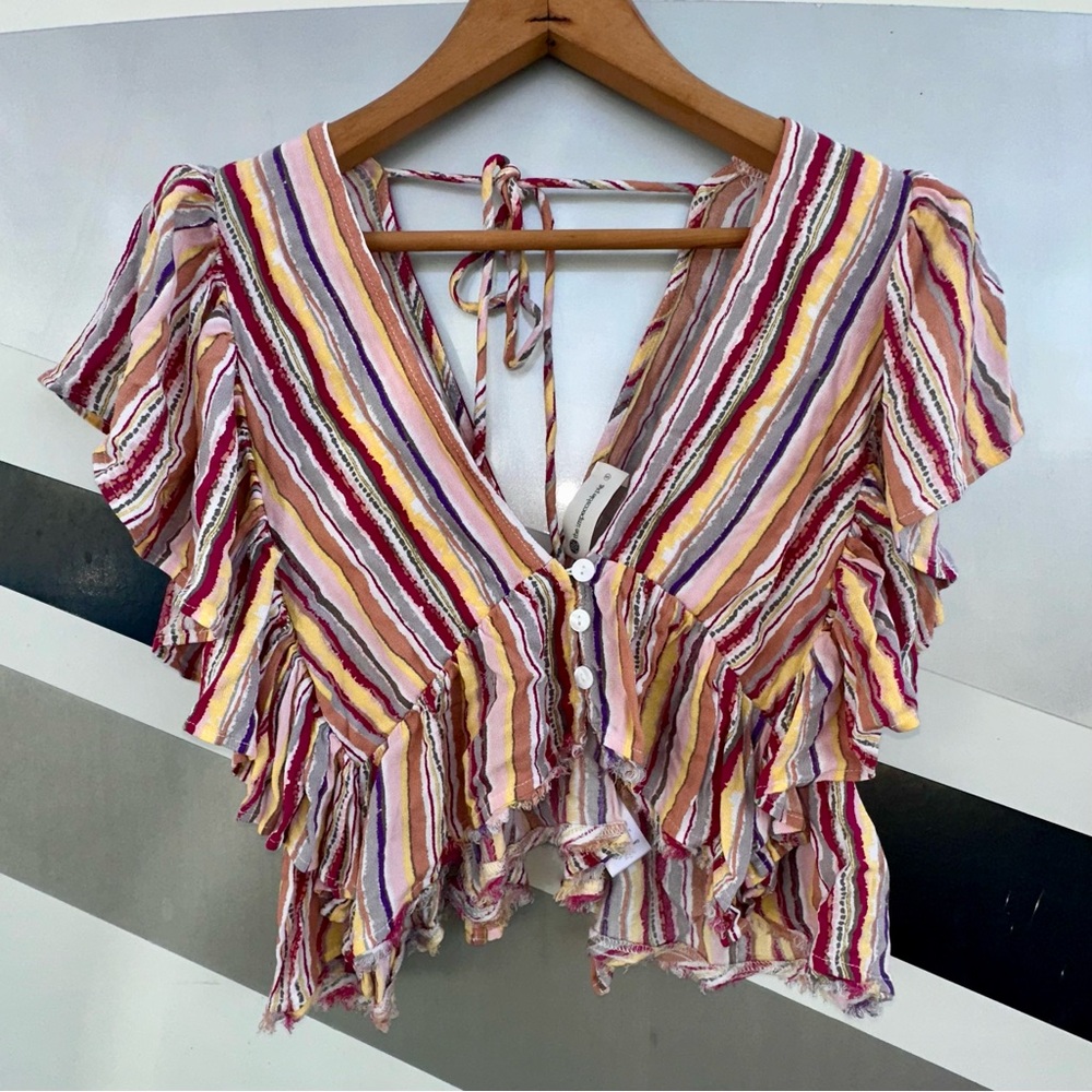 The Impeccable Pig Butterfly Flutter Y2K Crop Top Size S‎ Striped Cottage Boho